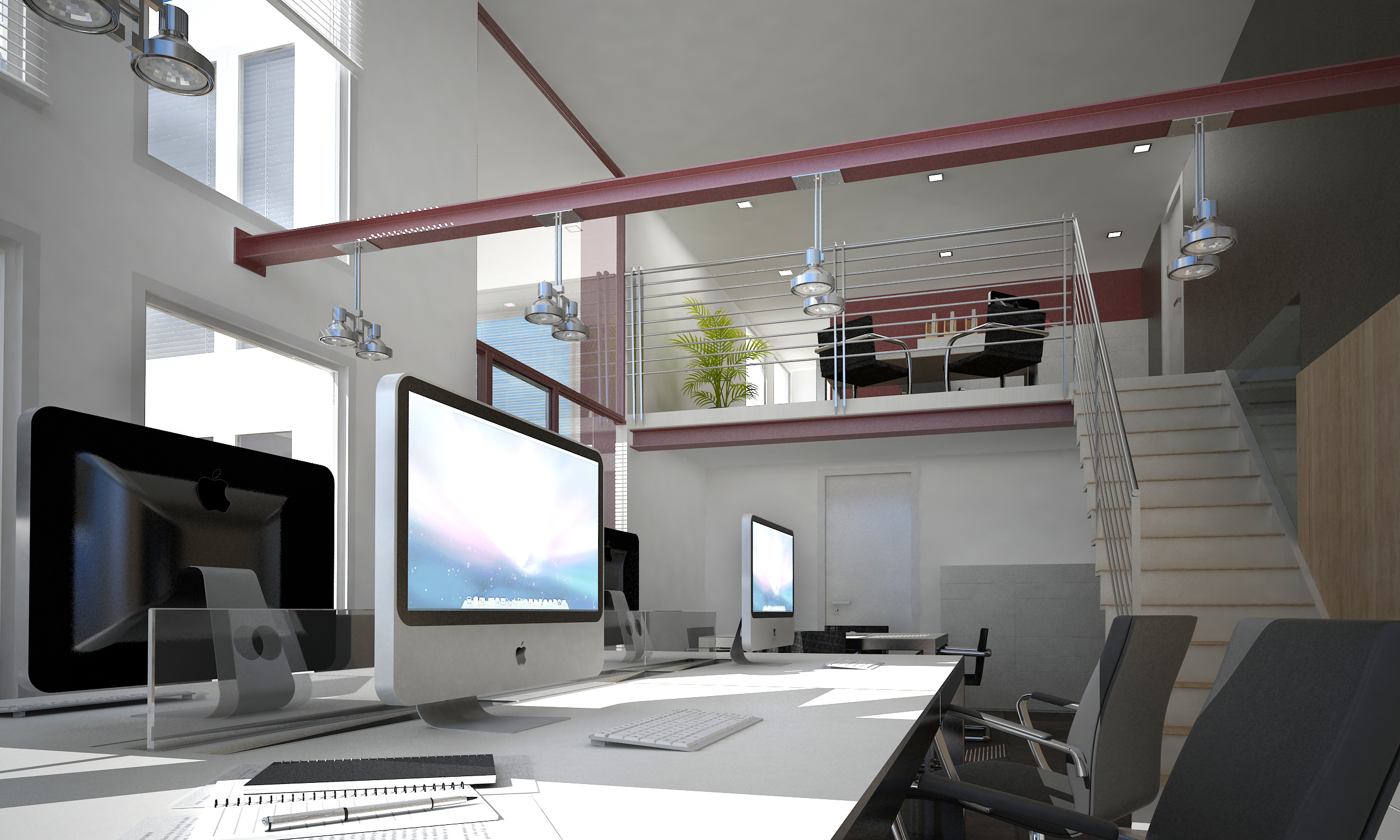 A_loft-Ufficio_0003 Rendering 3D loft adibito a ufficio - UtopiX Milano