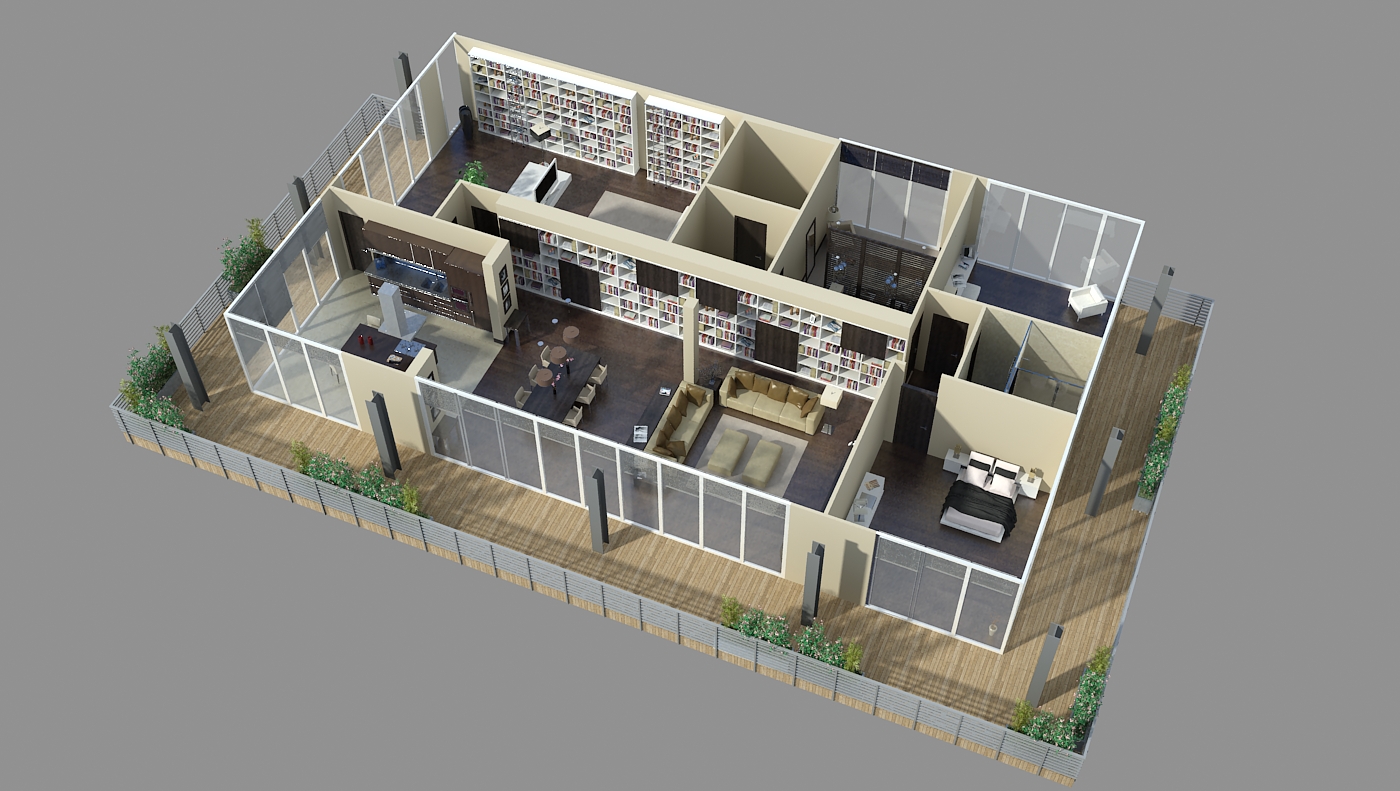 Attico__Assonometrico_0000 Rendering 3D di attico residenziale - UtopiX Milano