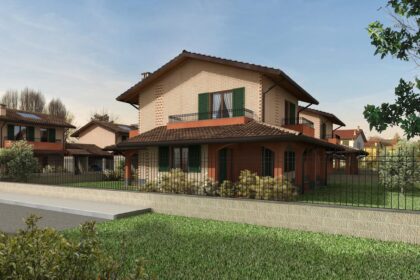 Render architettura sostenibile con verde Render di edificio residenziale con verde integrato nel progetto sostenibile